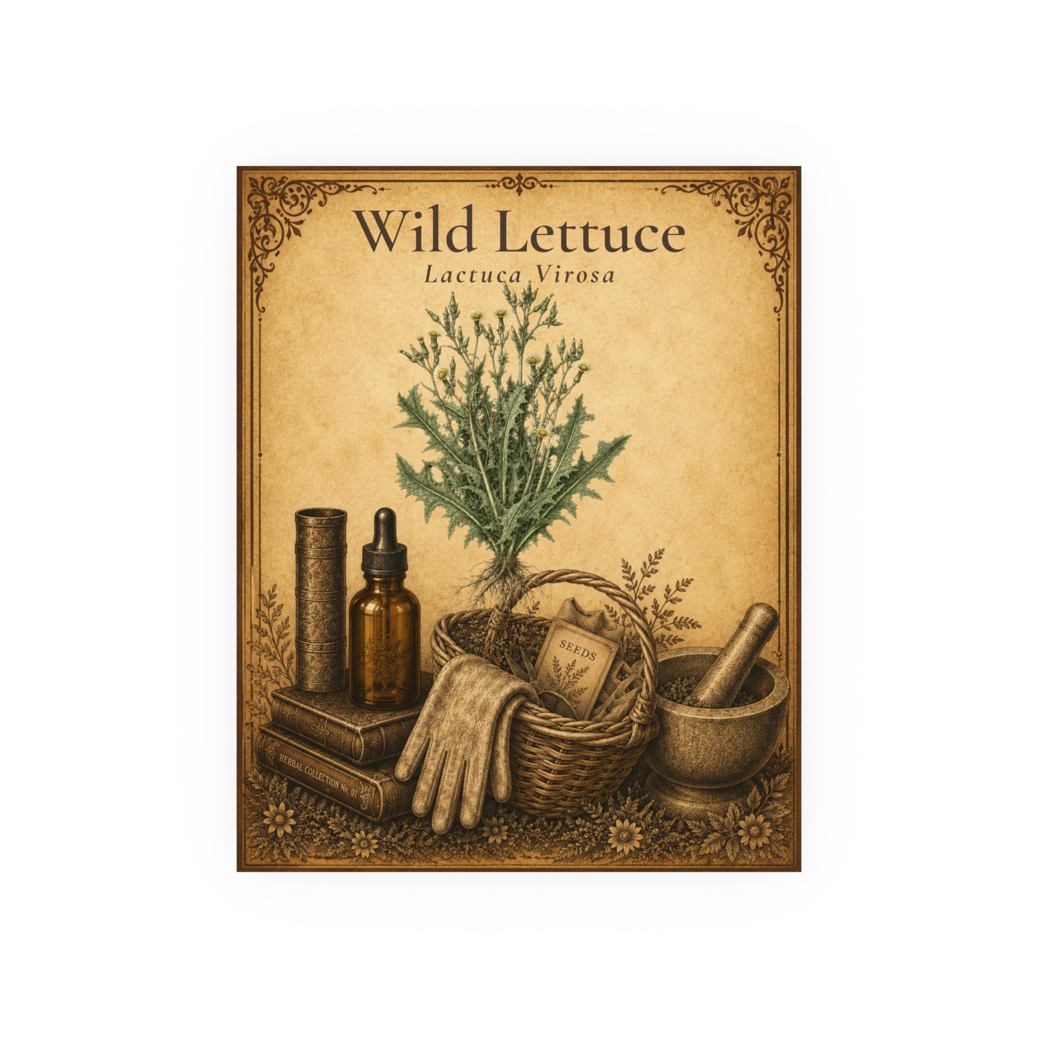 Wild Lettuce (Lactuca virosa) Botanical Print — Vintage Herbarium Wall Art | Herbs. The Word. Collection No. 01